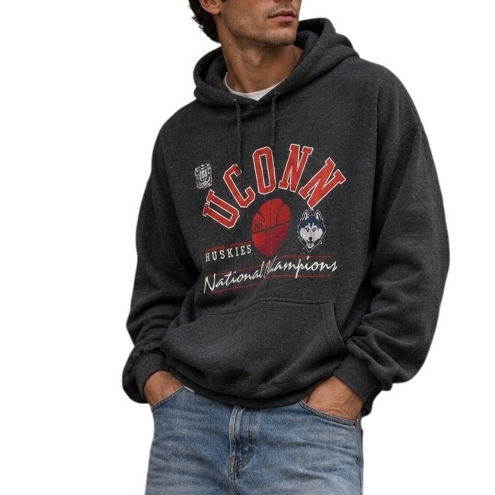 Hanes UConn‎ Huskies Blockcore 2024 National Champions Hoodie Dark Gray Mens XL